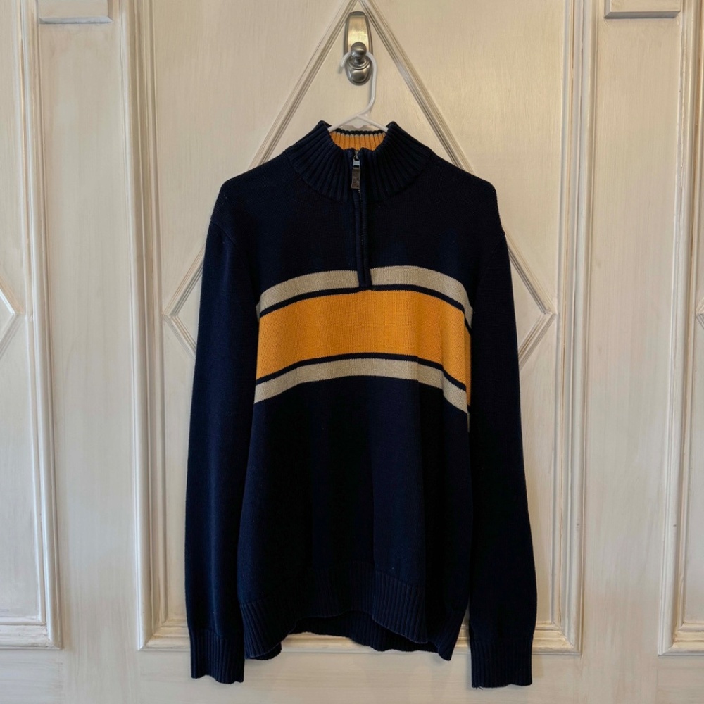 Eddie Bauer Navy 1/4 Zip Striped Sweater